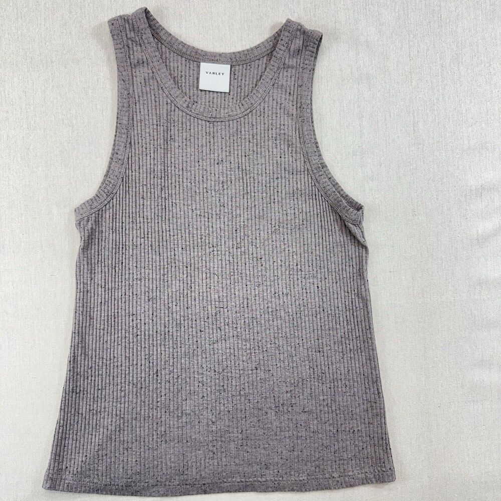 Varley Women's LG Beige Ribbed Muscle Tee Stretch Casual
